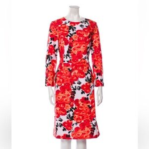 Frances Valentine Red/Oyster Rose Floral Jacquard Carolyn Dress Size 6